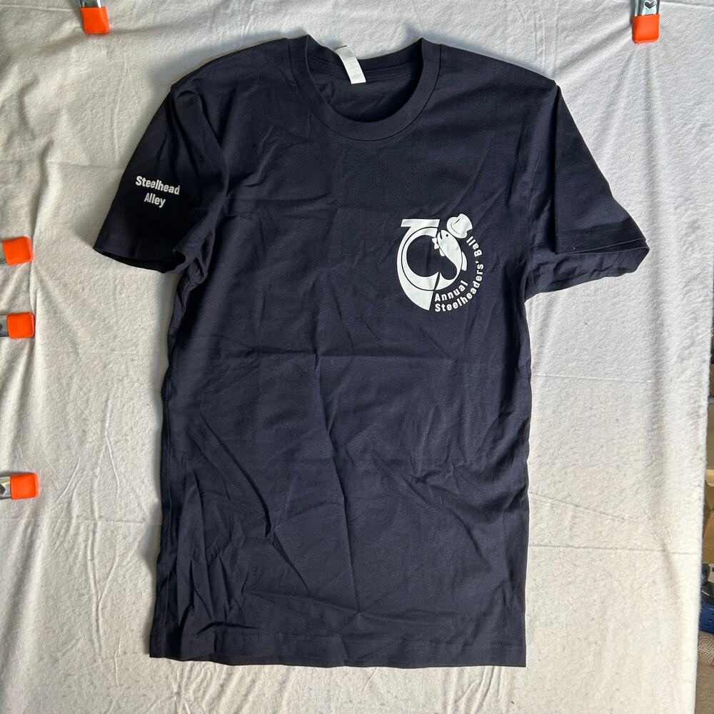 Steelheaders Ball 75th Annual Graphic T-Shirt Mens Size Small Navy Fish